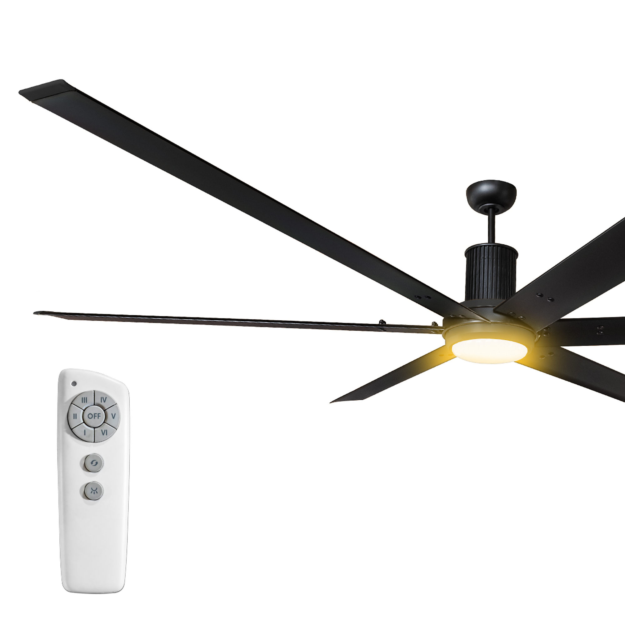 Maxx Air 96 In. Indoor 6-Speed Industrial Ceiling Fan with Light, Black, Fan Diameter 96 in., Air Delivery 13500 CFM, Model # ICF1030-96 BLK